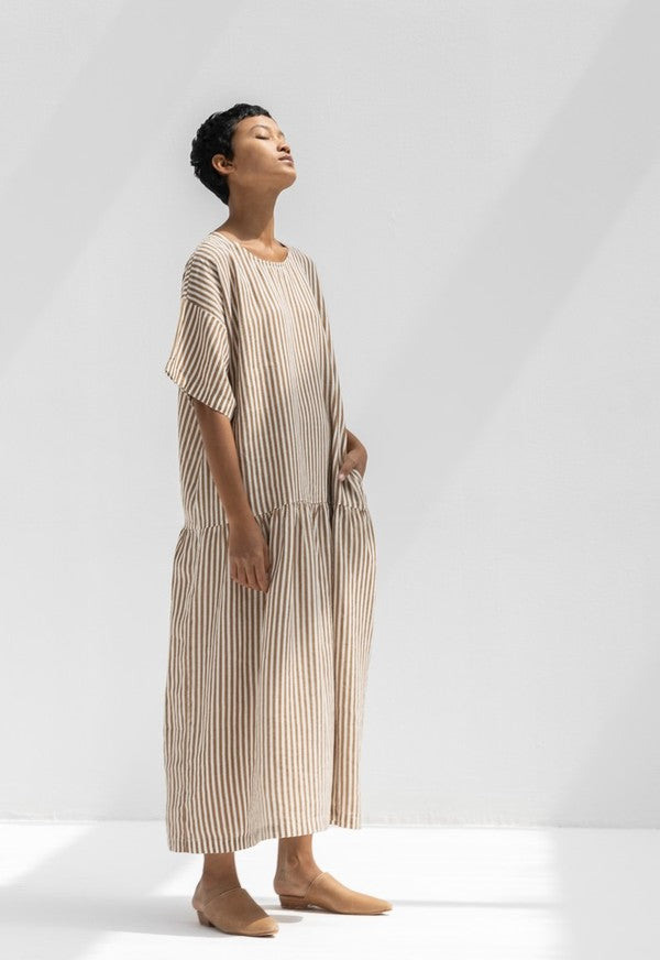 Black Crane Easy Dress Thin Stripe Peony Rouge Black Crane Easy Dress Thin Stripe Peony Rouge