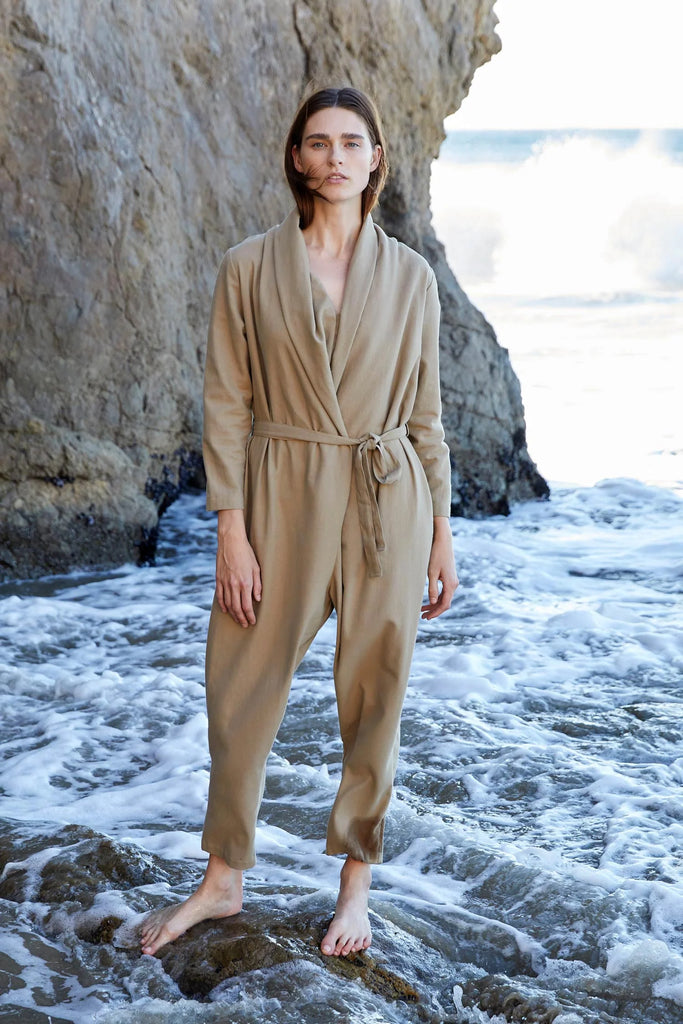 Black Crane Crossed Jumpsuit Mocha Peony Rouge