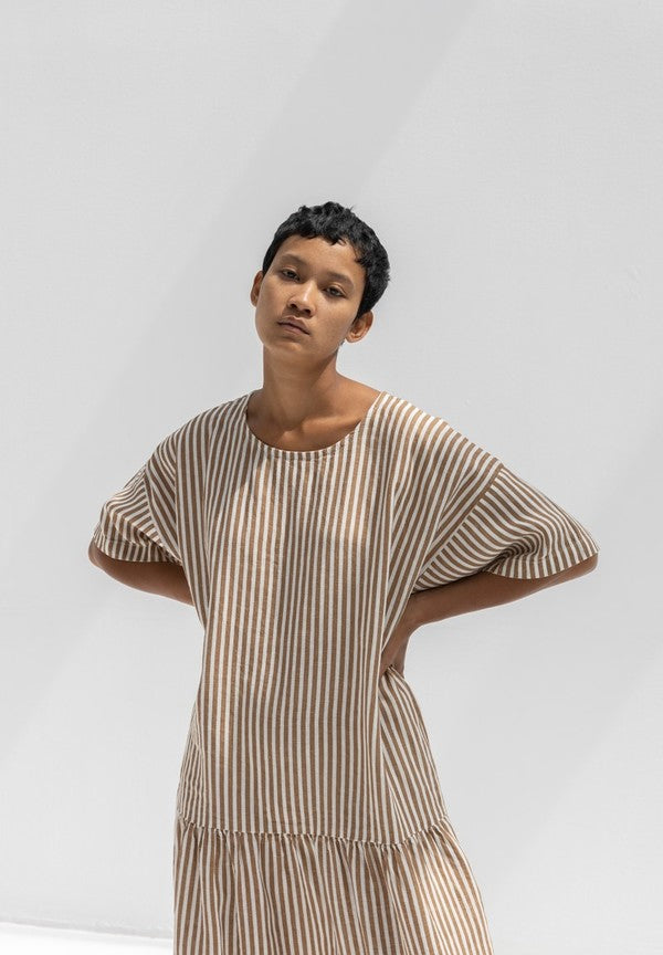 Black Crane Easy Dress Thin Stripe Peony Rouge Black Crane Easy Dress Thin Stripe Peony Rouge