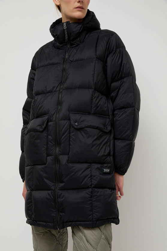 Taion Volume Hood Down Coat Black – Peony Rouge