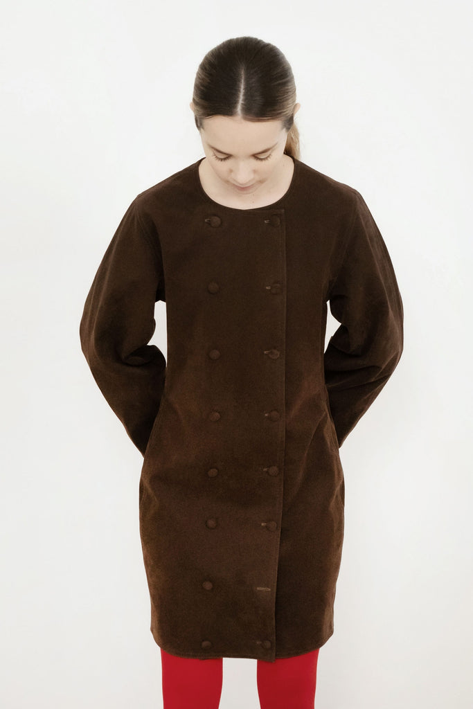 THE TINY BIG SISTER Buttoned fake suede dress