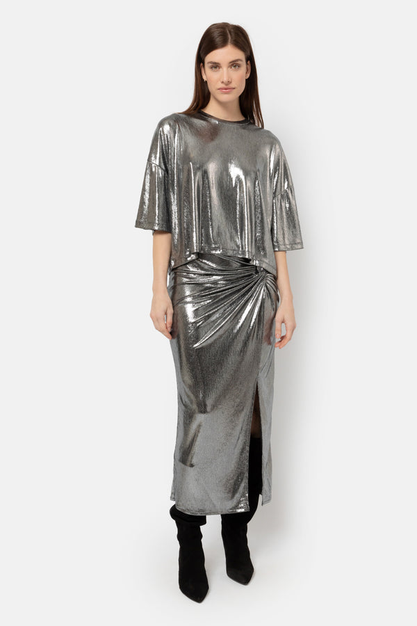 Âme Antwerp Impair Midi Skirt Shiny Silver