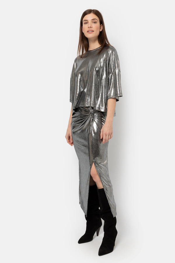 Âme Antwerp Impair Midi Skirt Shiny Silver