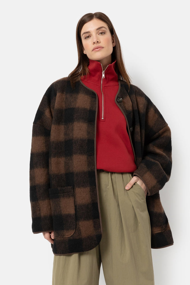 Âme Antwerp Hannah Teddy Oversized Jacket Brown Checked Wooly Jacket