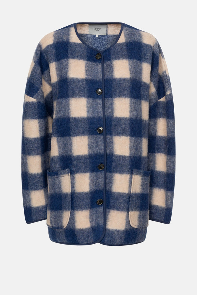 Âme Antwerp Hannah Wooly Jacket - Blue & Beige Checked