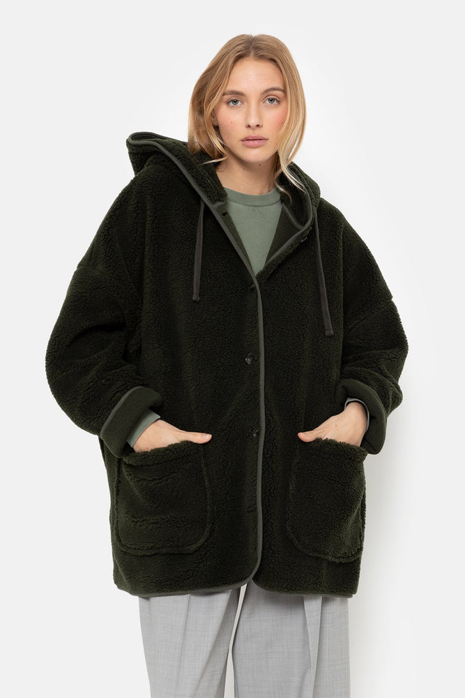 Âme Antwerp Kenji Teddy Jacket with Hoodie - Dark Green