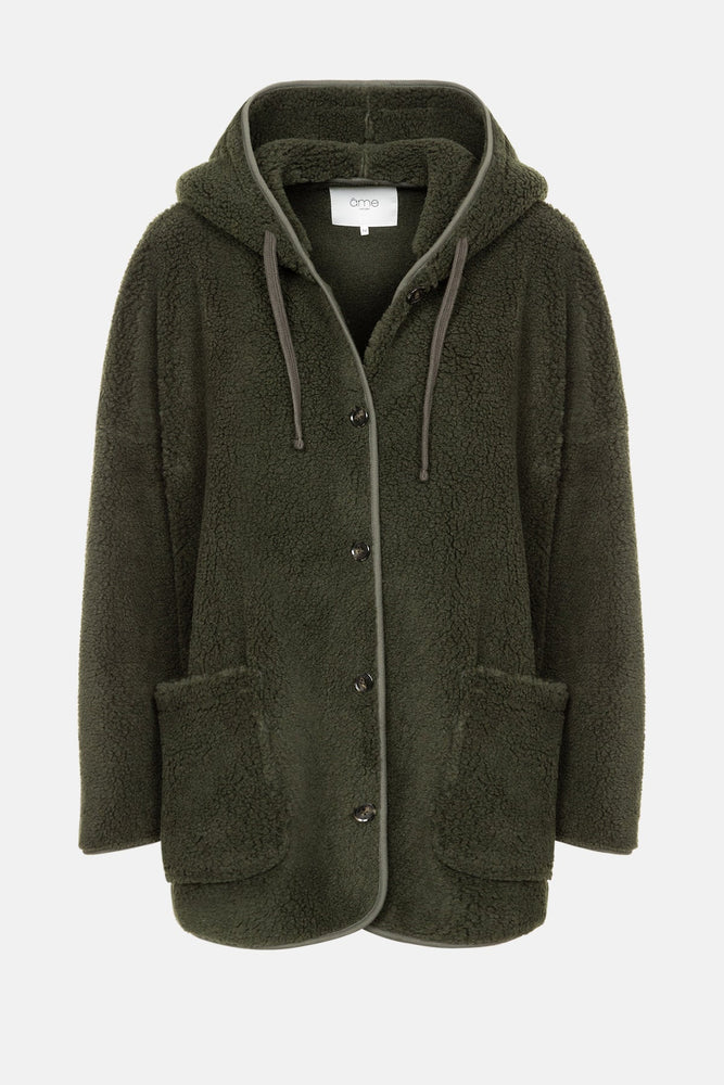 Âme Antwerp Kenji Teddy Jacket with Hoodie - Dark Green
