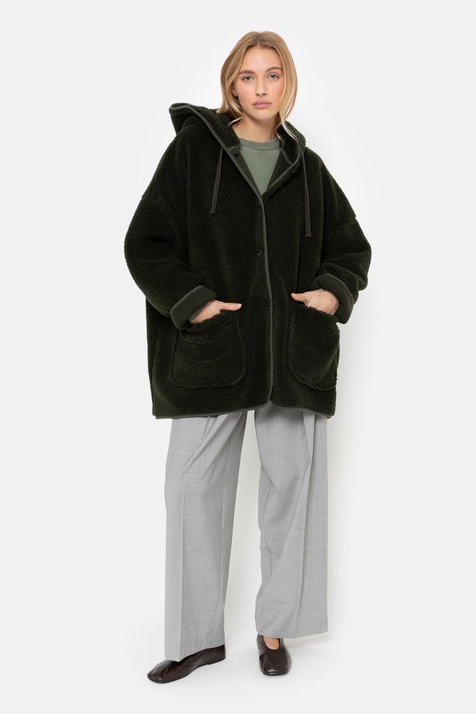 Âme Antwerp Kenji Teddy Jacket with Hoodie - Dark Green