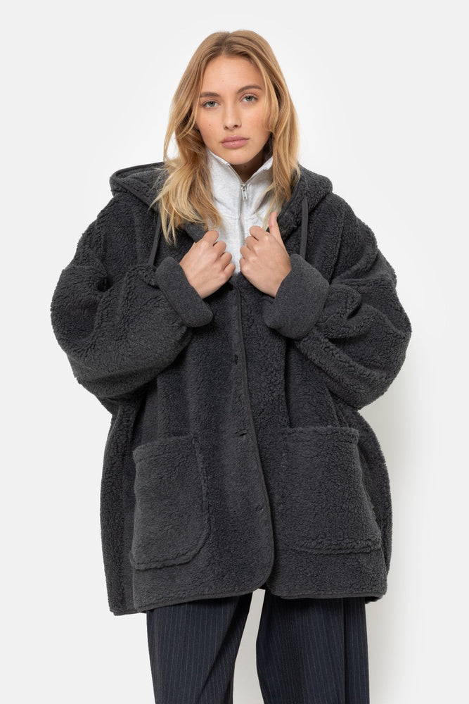 Âme Antwerp Kenji Teddy Jacket with Hoodie - Dark Grey