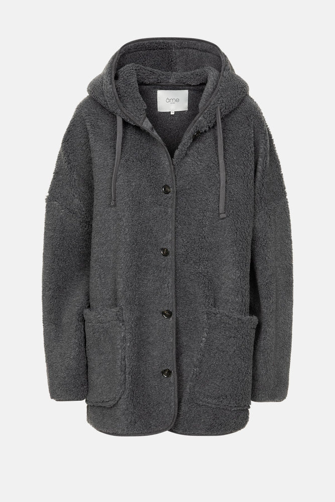 Âme Antwerp Kenji Teddy Jacket with Hoodie - Dark Grey