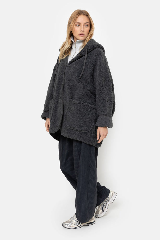 Âme Antwerp Kenji Teddy Jacket with Hoodie - Dark Grey