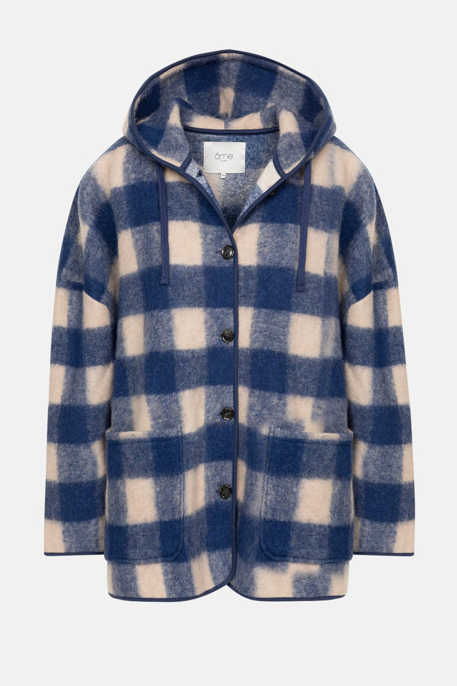 Âme Antwerp Kenji Wooly Jacket with Hoodie - Blue & Beige Checks