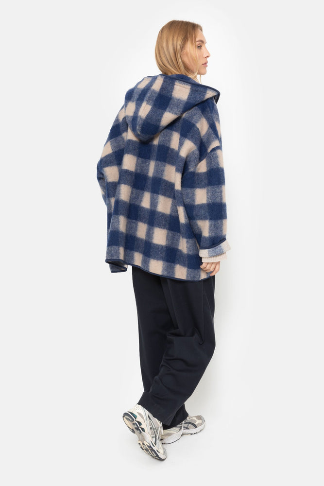 Âme Antwerp Kenji Wooly Jacket with Hoodie - Blue & Beige Checks