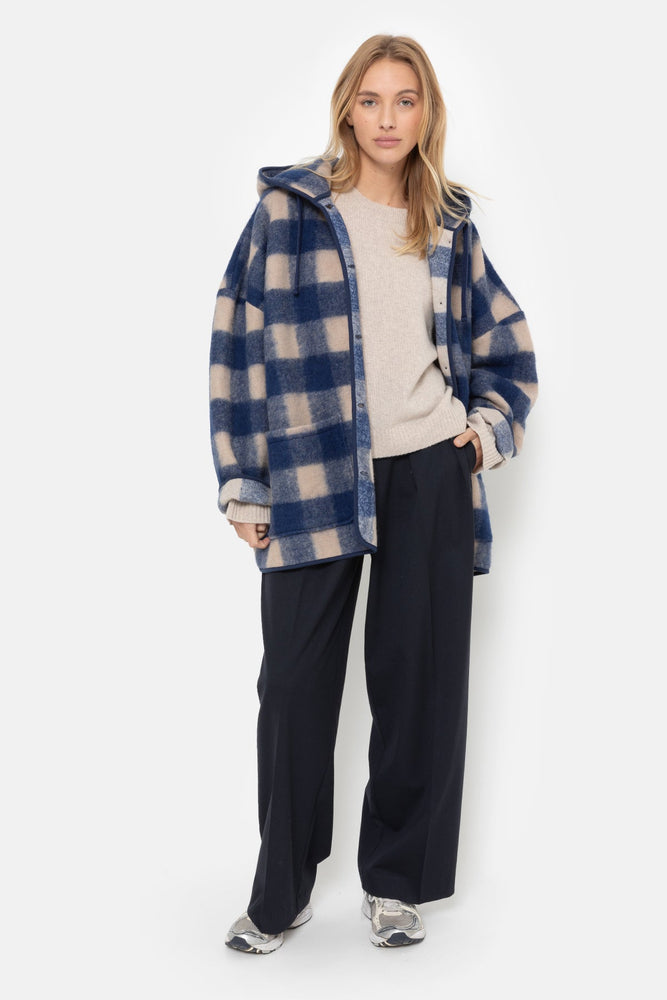 Âme Antwerp Kenji Wooly Jacket with Hoodie - Blue & Beige Checks