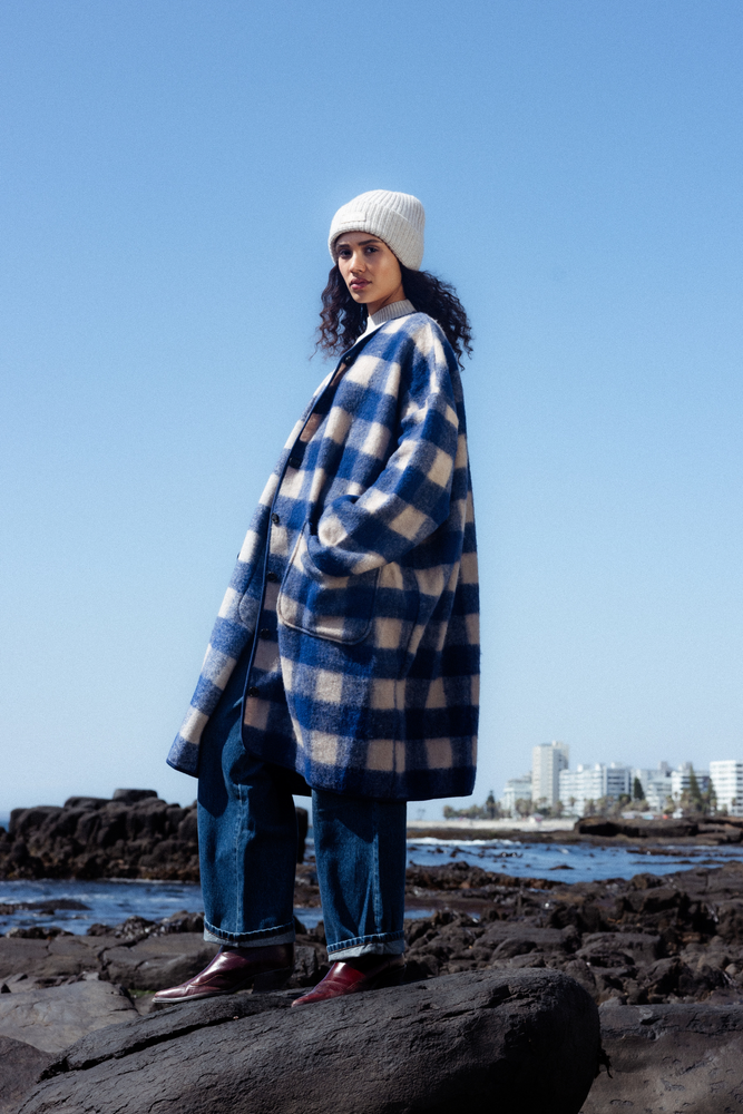 Âme Antwerp Mahaut Wooly Jacket  - Blue & Beige Checked