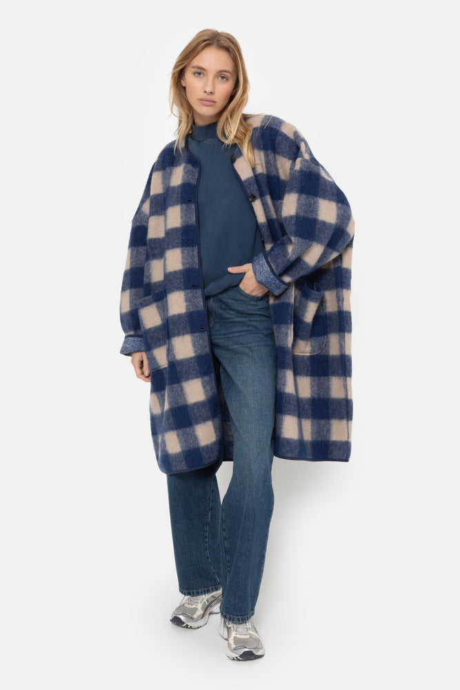 Âme Antwerp Mahaut Wooly Jacket  - Blue & Beige Checked