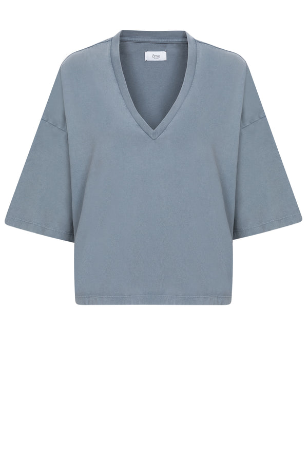 Âme Antwerp Lison Boxy T-Shirt with V Neck Vintage Grey