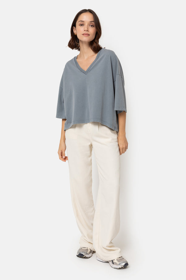 Âme Antwerp Lison Boxy T-Shirt with V Neck Vintage Grey
