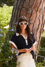 Âme Antwerp Louchka Polo Sweater Navy Blue & White