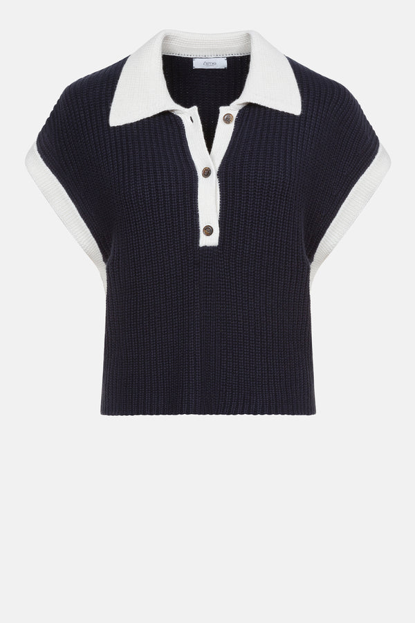 Âme Antwerp Louchka Polo Sweater Navy Blue & White