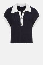 Âme Antwerp Louchka Polo Sweater Navy Blue & White
