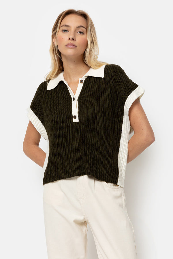 Âme Antwerp Louchka Polo Sweater Navy Blue & White