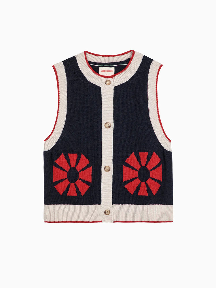 Bobo Choses Flower knitted vest - Navy Blue