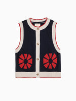 Bobo Choses Flower knitted vest - Navy Blue