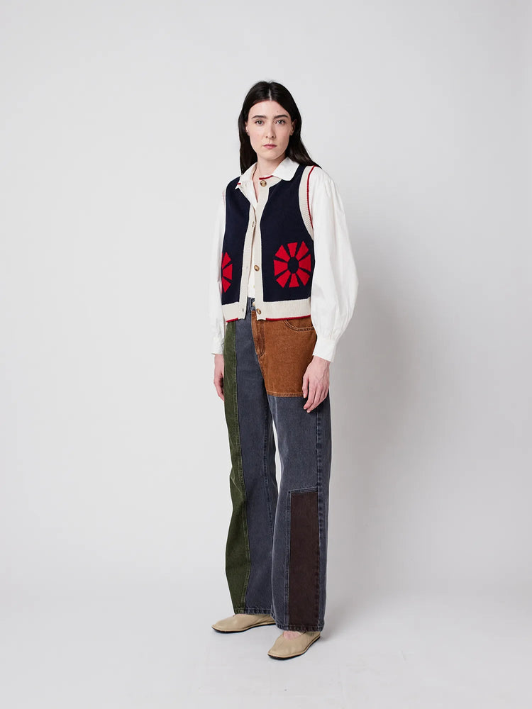 Bobo Choses Flower knitted vest - Navy Blue