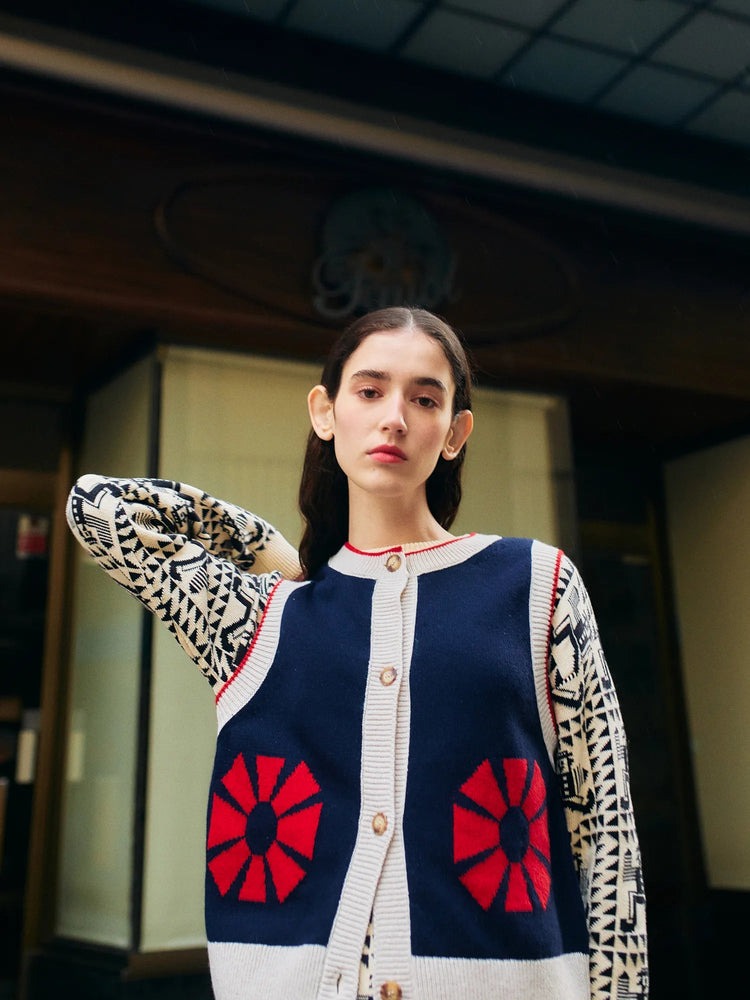 Bobo Choses Flower knitted vest - Navy Blue