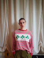 Bobo Choses Shamrock knitted striped relaxed T‑shirt - Red