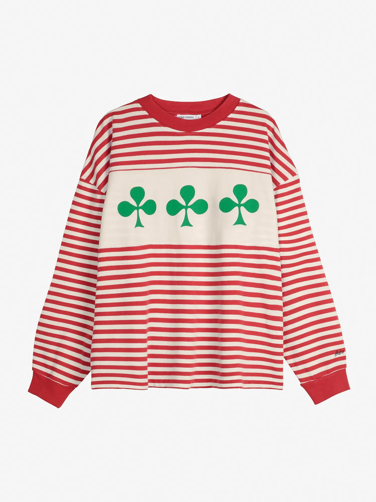 Bobo Choses Shamrock knitted striped relaxed T‑shirt - Red