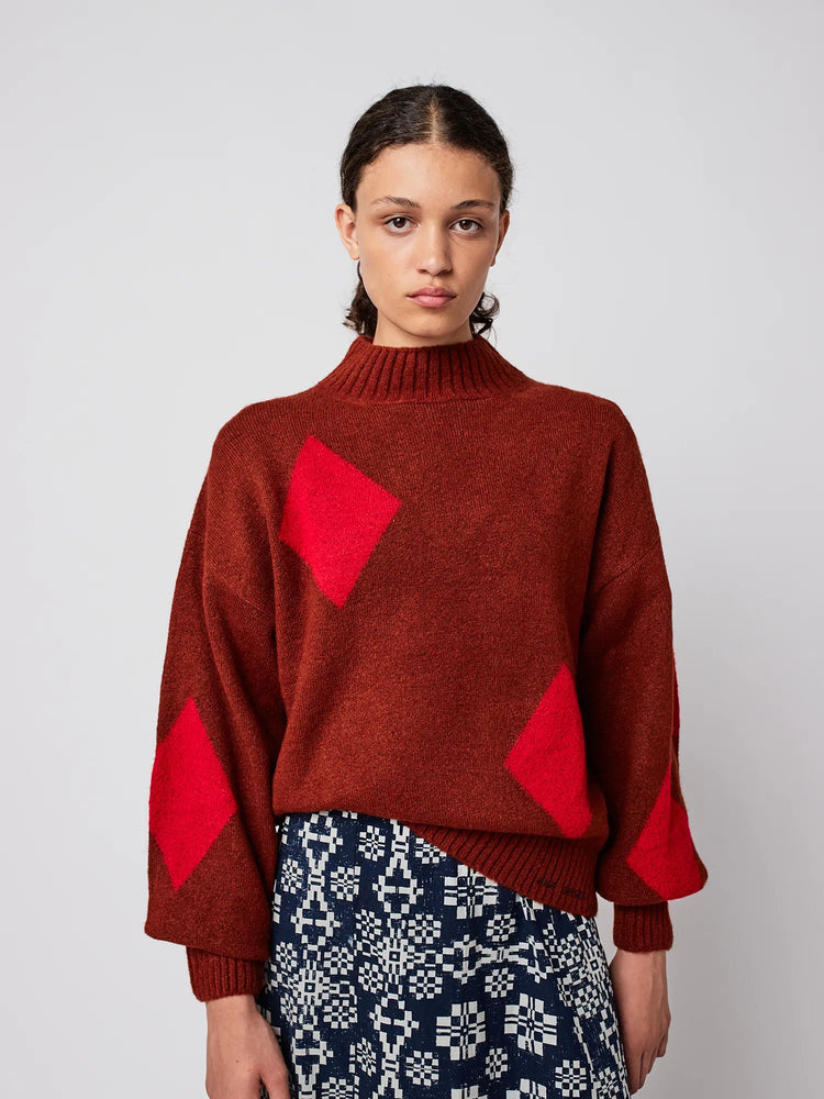 Bobo Choses Diamond card turtle neck jumper - Brown