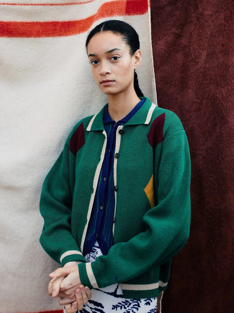 Bobo Choses DIAMONDS COLLAR CARDIGAN Green