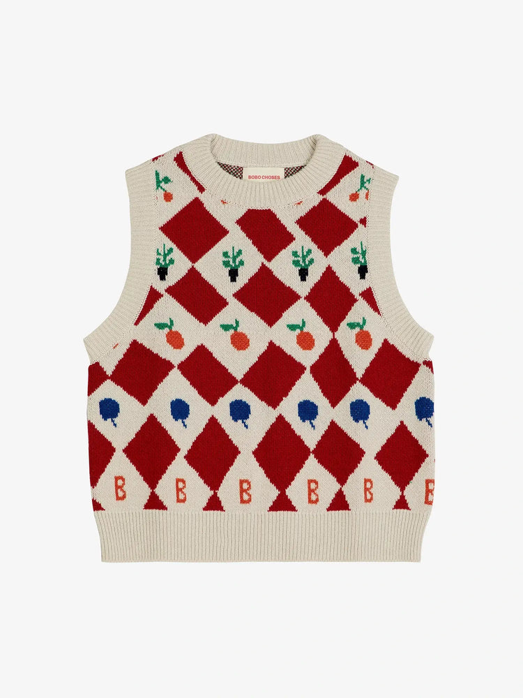Bobo Choses HARLEQUIN PRINTED KNITTED VEST Red