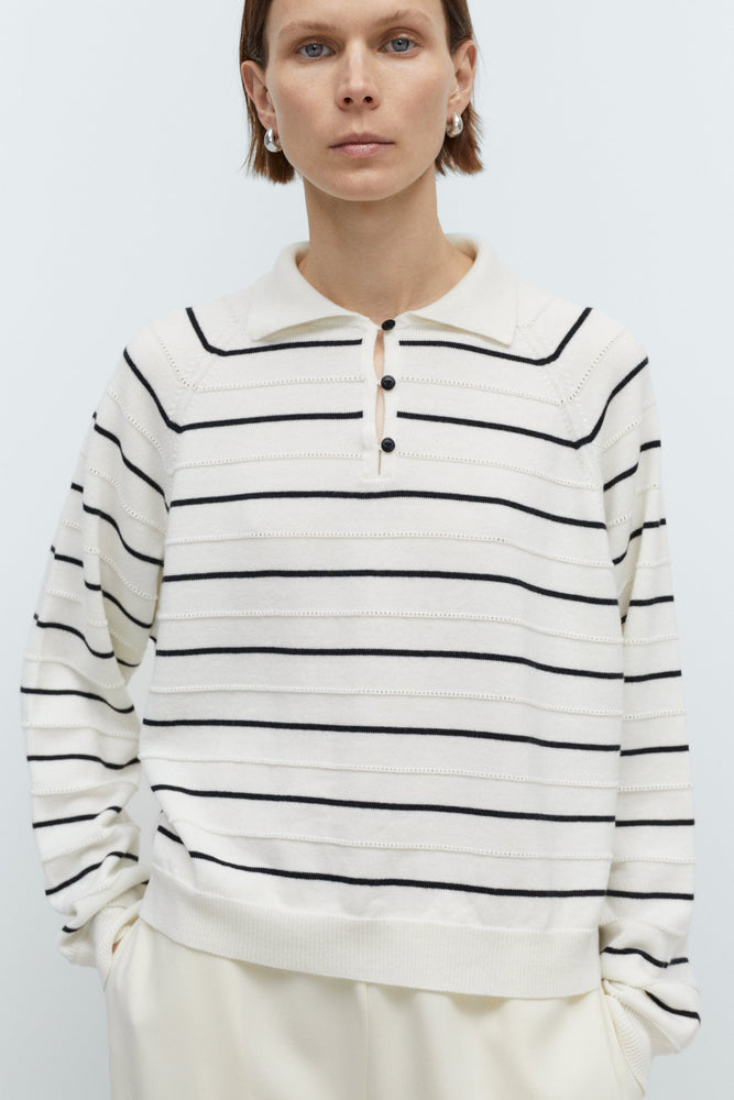 Cordera MERINO WOOL STRIPED POLO - White