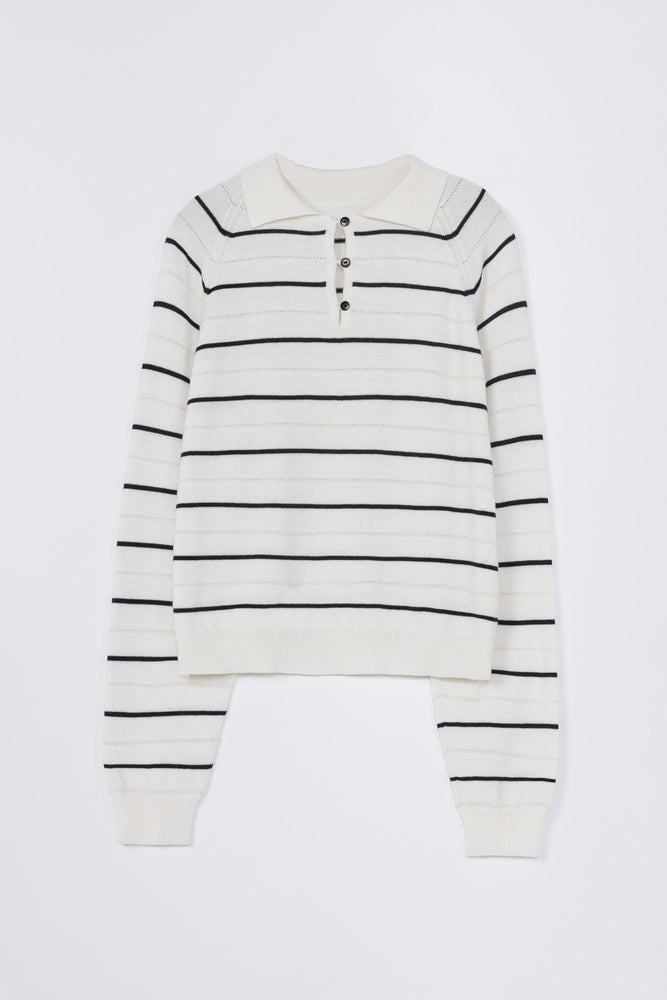 Cordera MERINO WOOL STRIPED POLO - White