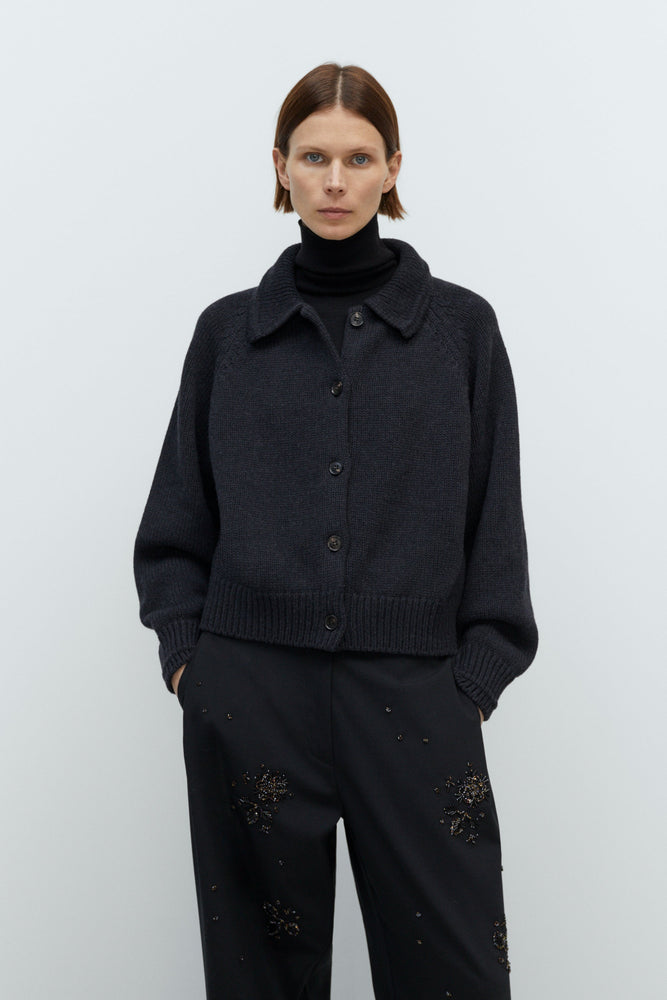 Cordera MERINO WOOL COLLAR CARDIGAN - Anthracite
