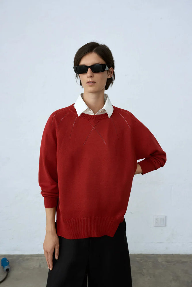 Cordera Silk Fretwork Sweater Red