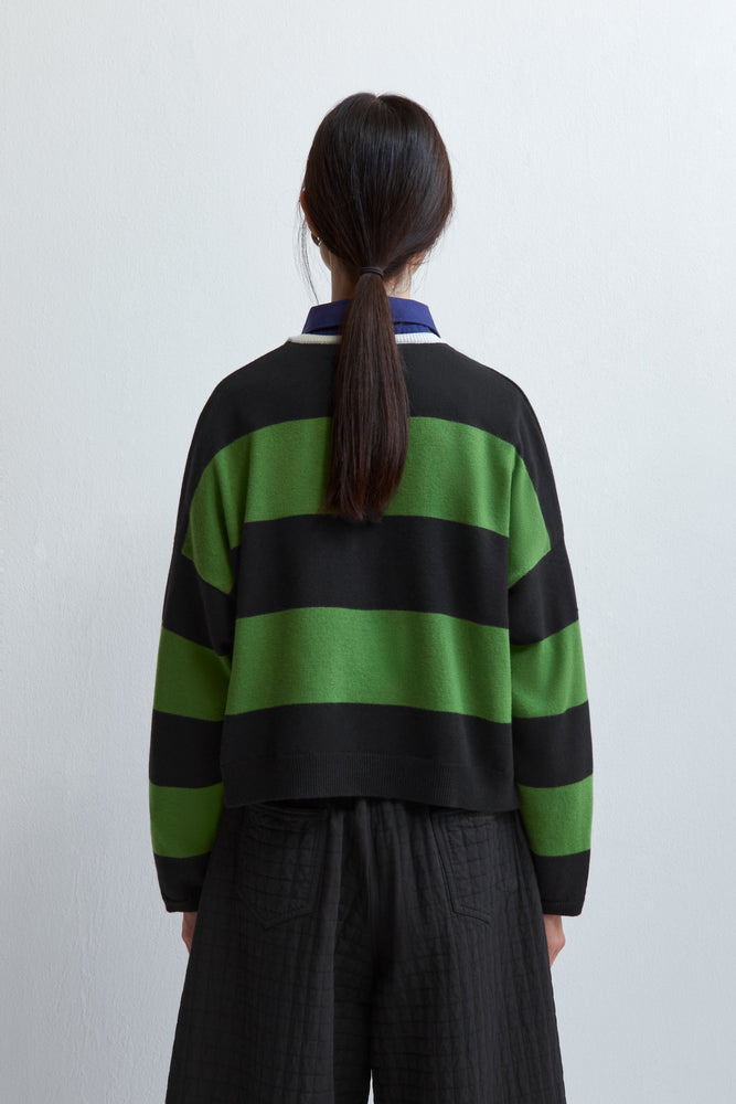 Cordera MERINO WOOL STRIPED POLO SWEATER HERBA