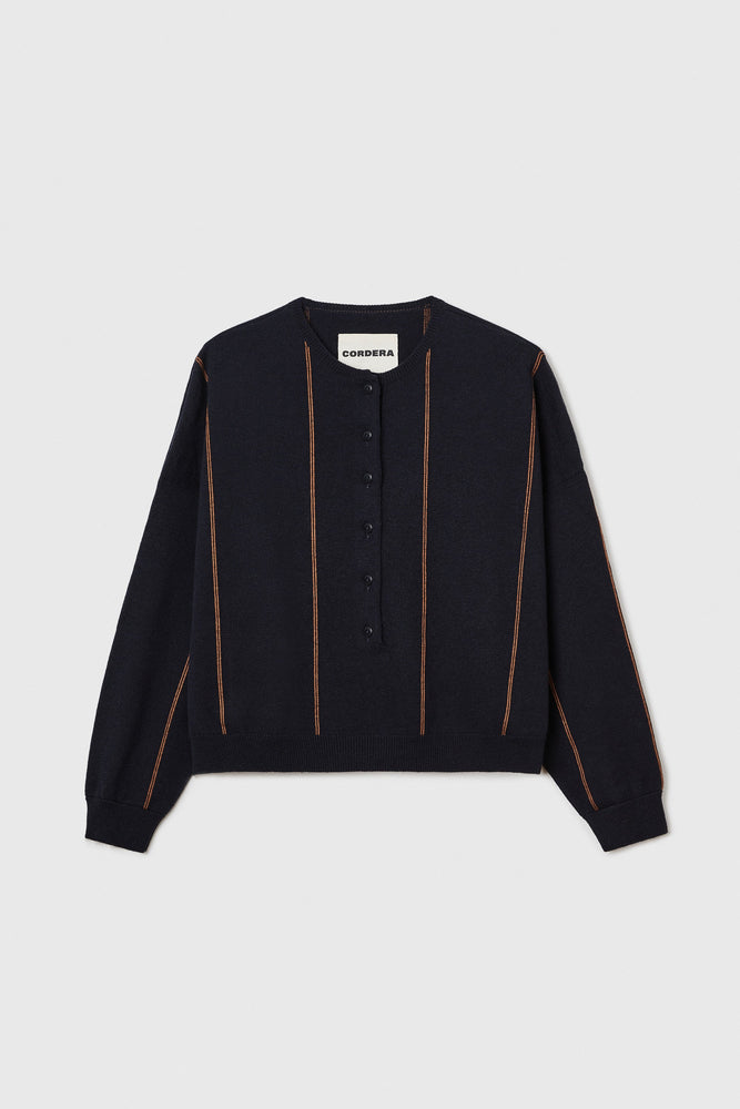 Cordera MERINO WOOL STRIPED POLO SWEATER NAVY