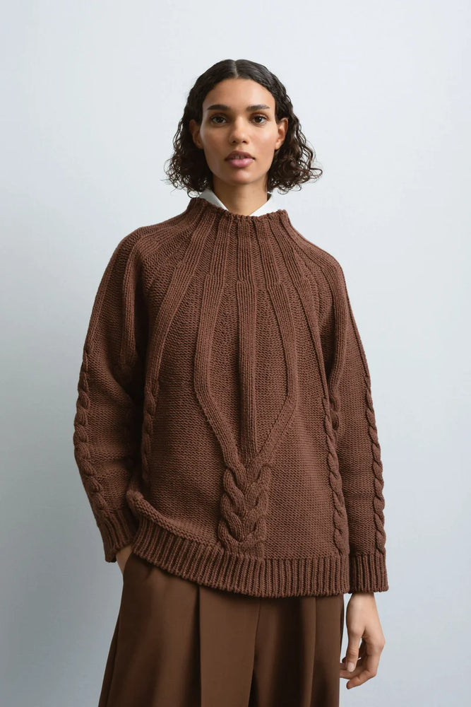 Cordera cotton cable sweater Brown Madera