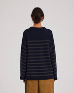 Gai + Lisva BARBERA STRIPE LAMBSWOOL JUMPER - MIDNIGHT BLUE / DARK GREY STRIPE