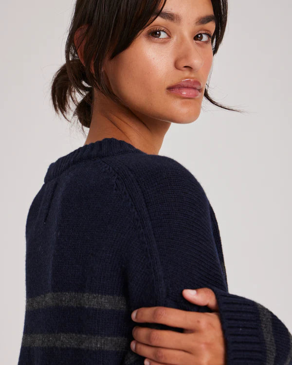 Gai + Lisva BARBERA STRIPE LAMBSWOOL JUMPER - MIDNIGHT BLUE / DARK GREY STRIPE