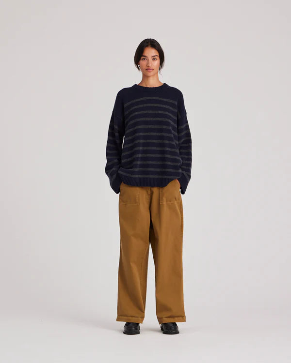 Gai + Lisva BARBERA STRIPE LAMBSWOOL JUMPER - MIDNIGHT BLUE / DARK GREY STRIPE