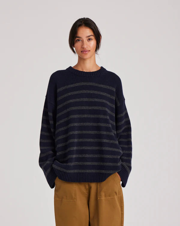 Gai + Lisva BARBERA STRIPE LAMBSWOOL JUMPER - MIDNIGHT BLUE / DARK GREY STRIPE