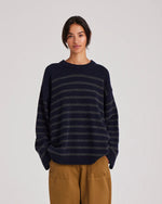 Gai + Lisva BARBERA STRIPE LAMBSWOOL JUMPER - MIDNIGHT BLUE / DARK GREY STRIPE