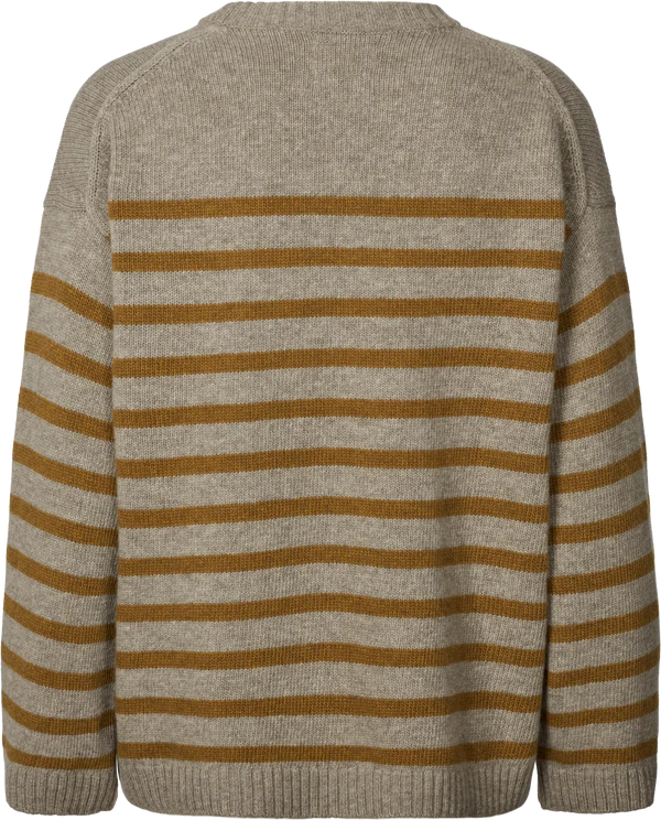 Gai + Lisva BARBERA STRIPE LAMBSWOOL JUMPER - STONE GREY / DRIED TOBACCO