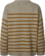 Gai + Lisva BARBERA STRIPE LAMBSWOOL JUMPER - STONE GREY / DRIED TOBACCO