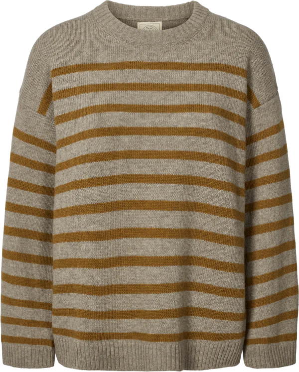 Gai + Lisva BARBERA STRIPE LAMBSWOOL JUMPER - STONE GREY / DRIED TOBACCO